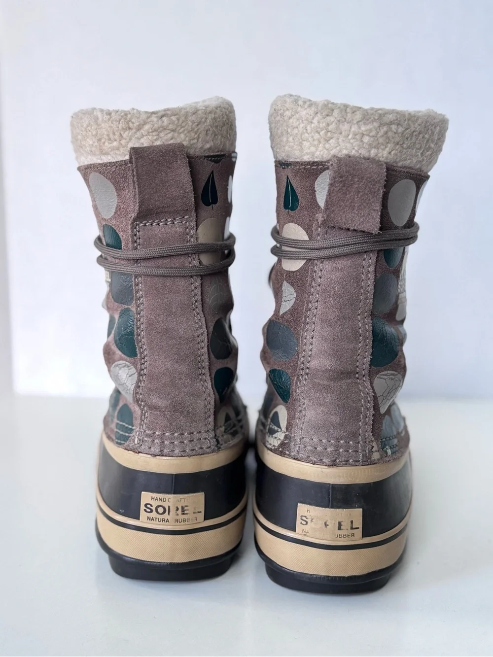 SOREL Graphic Brown Green Waterproof Rubber Winter Boot Polka Dot Women’s Size 9